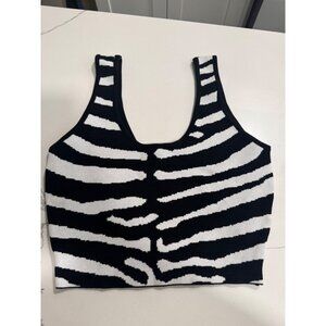 Zebra Print Knit Crop Top Medium By Hera Collection Sleeveless Black & White